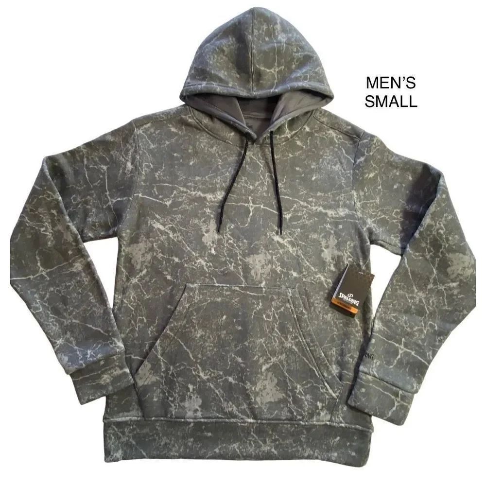 Spalding Men’s SMALL Marble Gray Print Fleece Pullover Hoodie